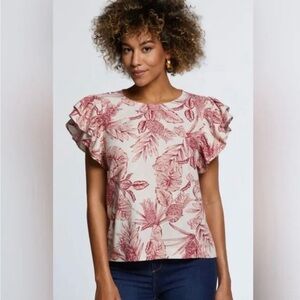 Rafaella Pink Floral Ruffle Blouse